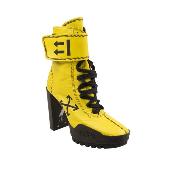 NEW OFF-WHITE C/O VIRGIL ABLOH Yellow Leather Moto Wrap Boots Size 8/38 $1470